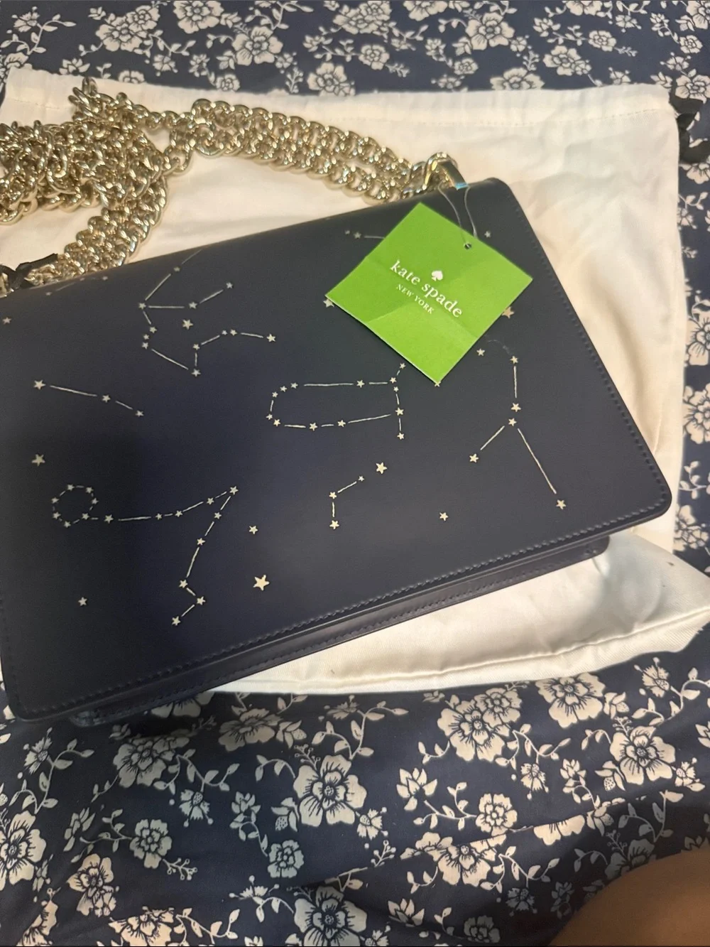 kate spade navy constellation shoulder bag with gold chain